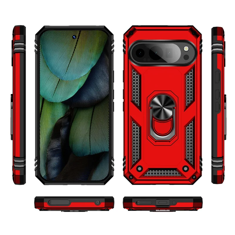 For Google Pixel 9 / Pixel 9 Pro Case Scratch-Proof PC+TPU Kickstand Phone Cover - Red