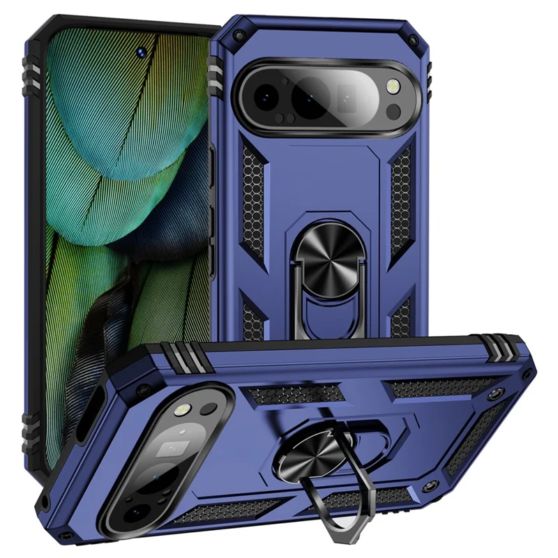 For Google Pixel 9 / Pixel 9 Pro Case Scratch-Proof PC+TPU Kickstand Phone Cover - Blue