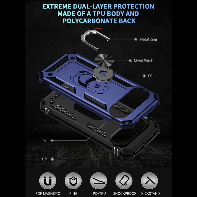 For Google Pixel 9 / Pixel 9 Pro Case Scratch-Proof PC+TPU Kickstand Phone Cover - Blue