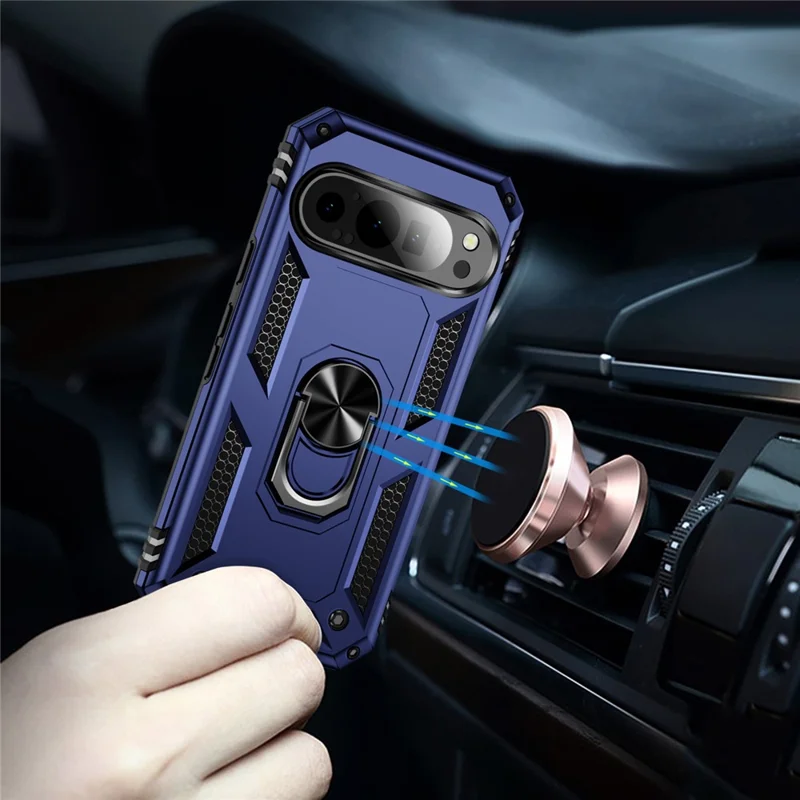 For Google Pixel 9 / Pixel 9 Pro Case Scratch-Proof PC+TPU Kickstand Phone Cover - Blue