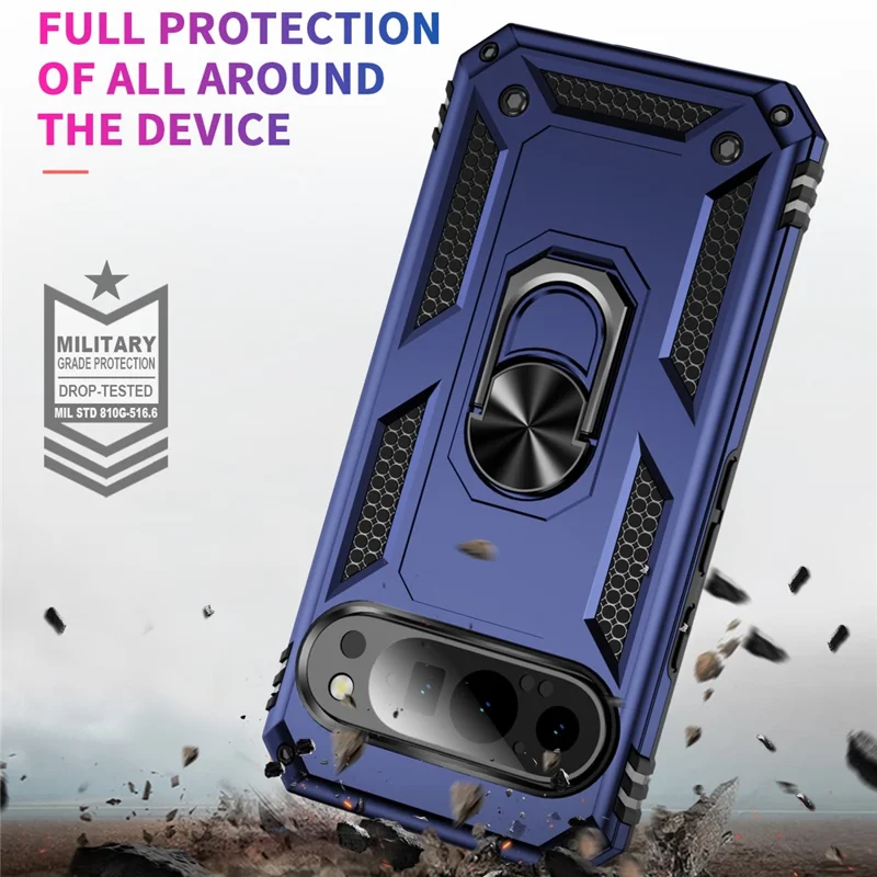 For Google Pixel 9 / Pixel 9 Pro Case Scratch-Proof PC+TPU Kickstand Phone Cover - Blue