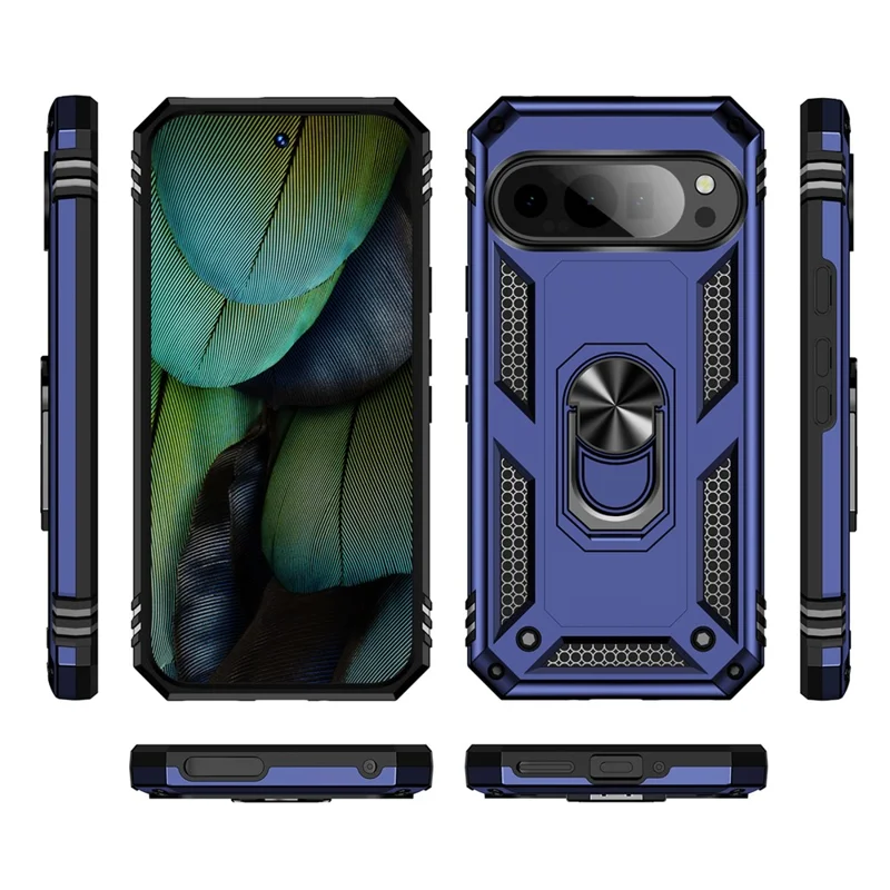 For Google Pixel 9 / Pixel 9 Pro Case Scratch-Proof PC+TPU Kickstand Phone Cover - Blue