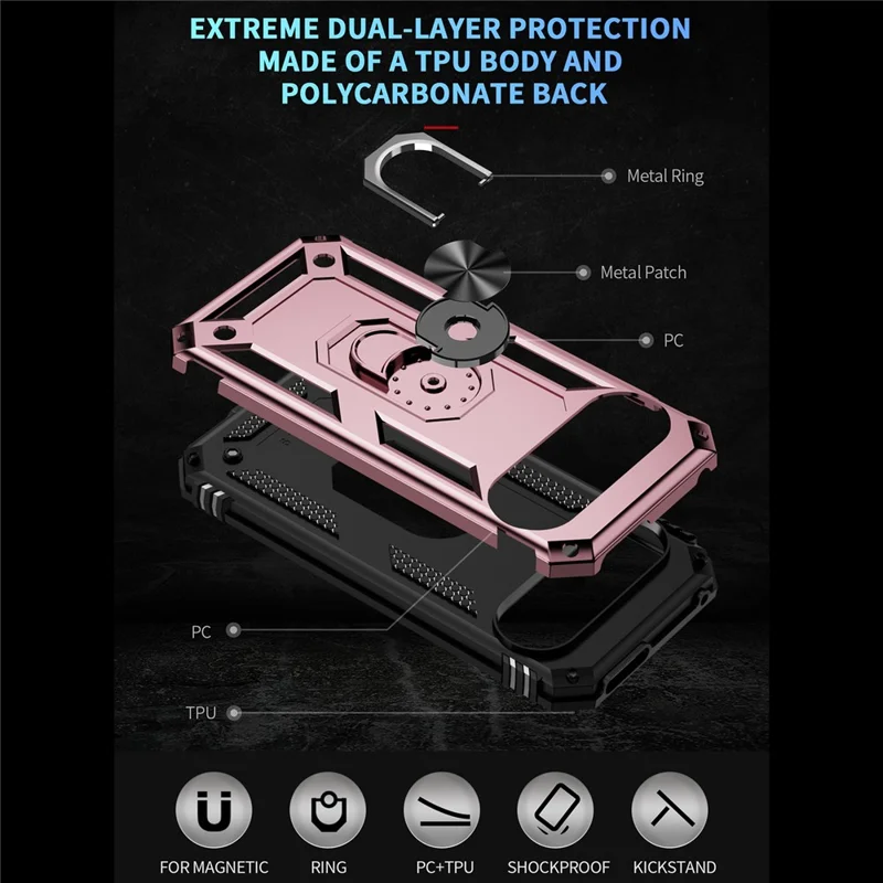 Til Google Pixel 9 / Pixel 9 Pro Etui med slidstærkt PC+TPU stativdæksel - Rosenød