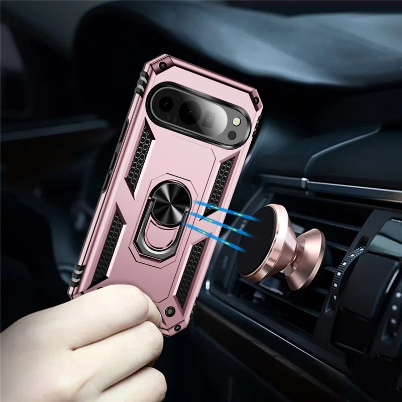 Til Google Pixel 9 / Pixel 9 Pro Etui med slidstærkt PC+TPU stativdæksel - Rosenød