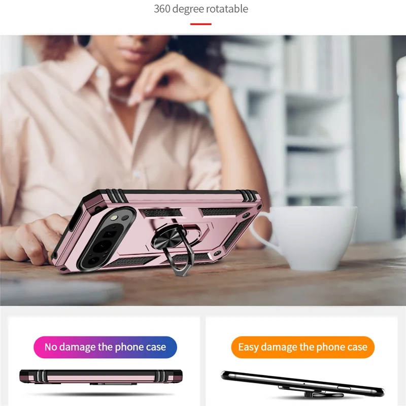 Til Google Pixel 9 / Pixel 9 Pro Etui med slidstærkt PC+TPU stativdæksel - Rosenød