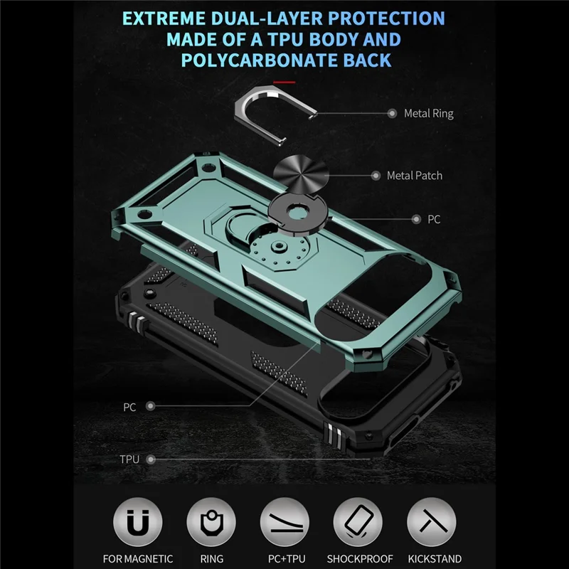 حالة Google Pixel 9 / Pixel 9 Pro مقاومة للخدوش من البولي كربونات + TPU مع غطاء قابل للطي - أخضر داكن