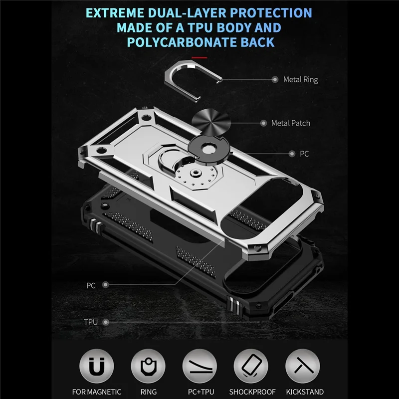 For Google Pixel 9 / Pixel 9 Pro Case Scratch-Proof PC+TPU Kickstand Phone Cover - Silver