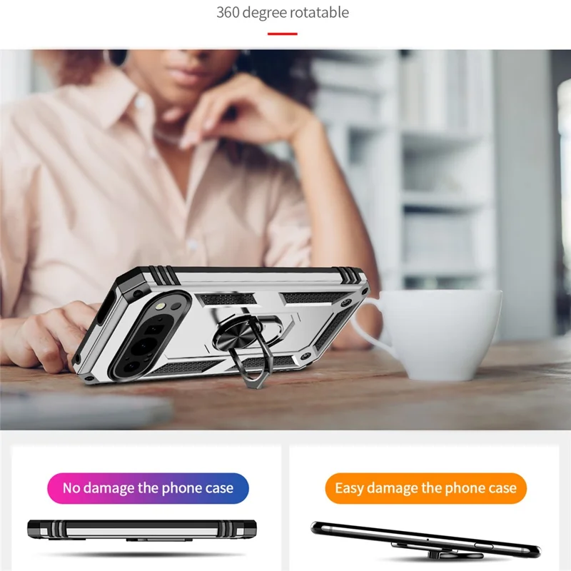 For Google Pixel 9 / Pixel 9 Pro Case Scratch-Proof PC+TPU Kickstand Phone Cover - Silver