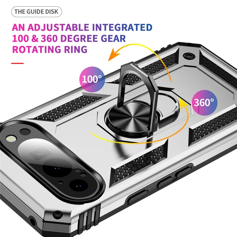 For Google Pixel 9 / Pixel 9 Pro Case Scratch-Proof PC+TPU Kickstand Phone Cover - Silver