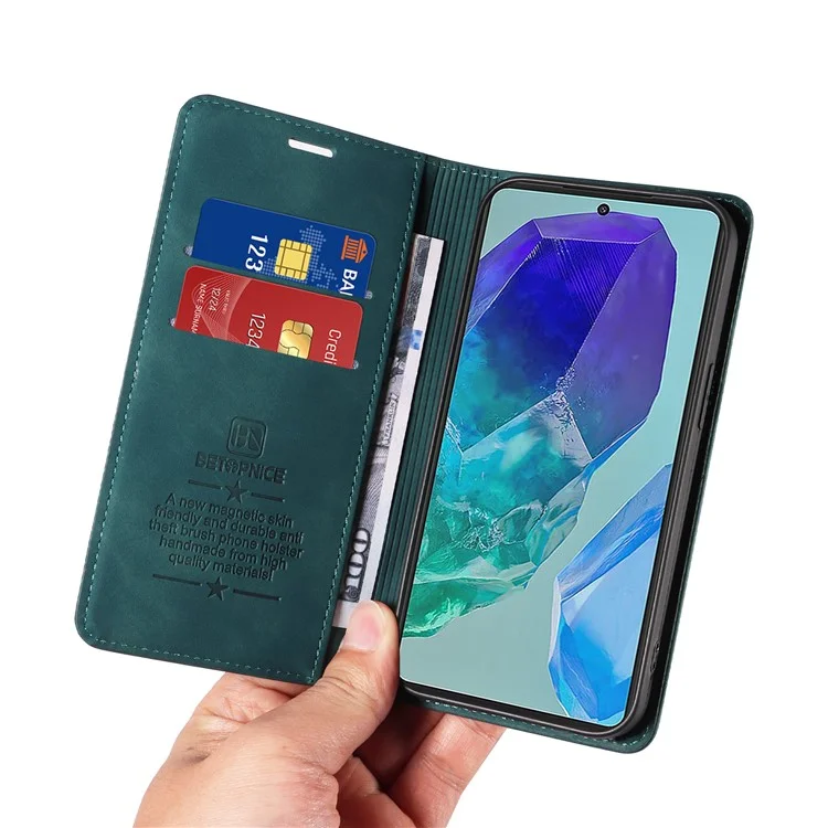 BETOPNICE 003 Para Samsung Galaxy M55 5G / C55 5G / F55 5G Funda Magnética de Cuero con Cierre - Verde