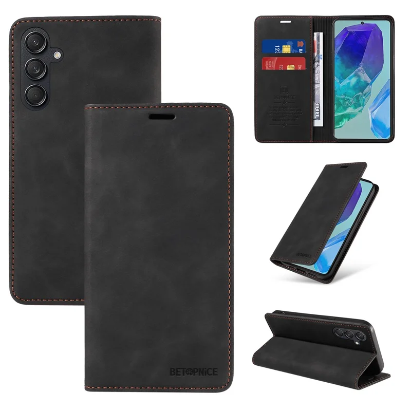 BETOPNICE 003 For Samsung Galaxy M55 5G / C55 5G / F55 5G Case Magnetic Closing Leather Cover RFID Blocking Wallet - Black