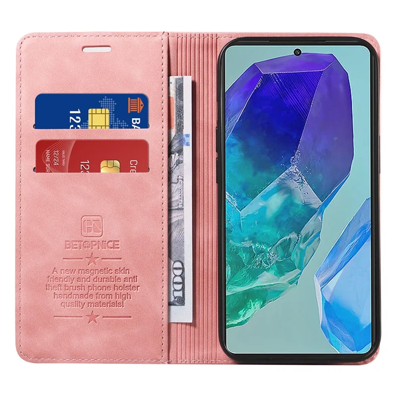 BETOPNICE 003 For Samsung Galaxy M55 5G / C55 5G / F55 5G Case Magnetic Closing Leather Cover RFID Blocking Wallet - Pink
