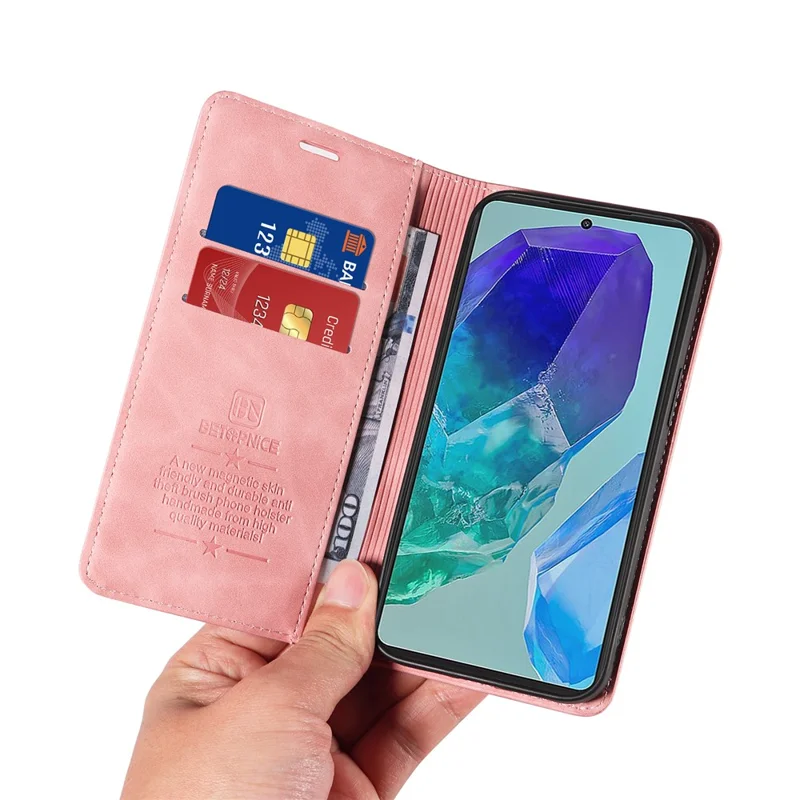 BETOPNICE 003 For Samsung Galaxy M55 5G / C55 5G / F55 5G Case Magnetic Closing Leather Cover RFID Blocking Wallet - Pink
