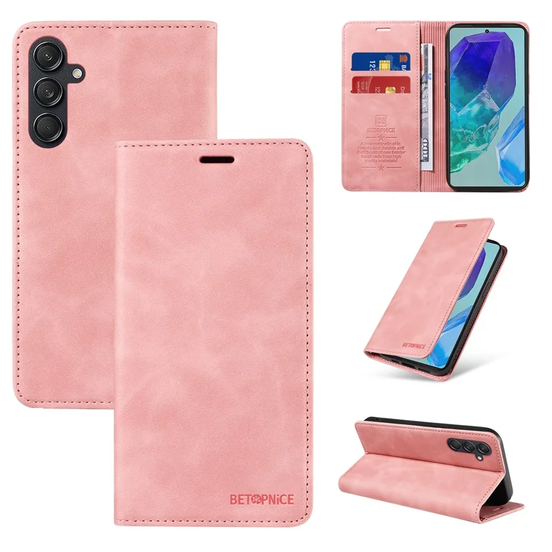 BETOPNICE 003 For Samsung Galaxy M55 5G / C55 5G / F55 5G Case Magnetic Closing Leather Cover RFID Blocking Wallet - Pink