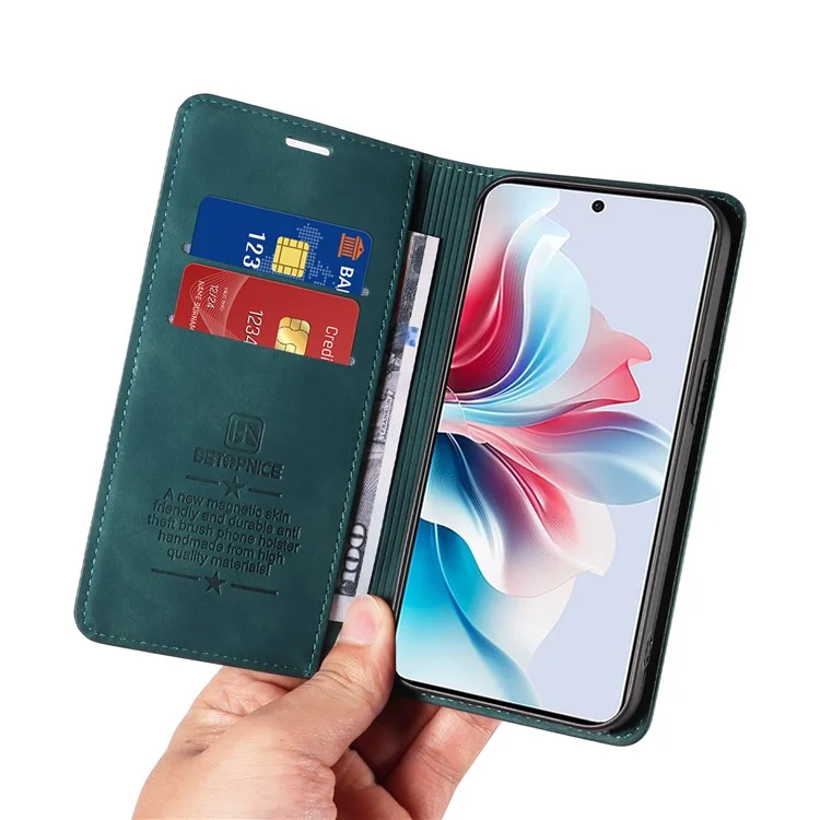 BETOPNICE 003 Per Oppo Reno11 F 5G / F25 Pro 5G Custodia RFID Blocking Pelle+TPU Wallet Phone Protector - Verde