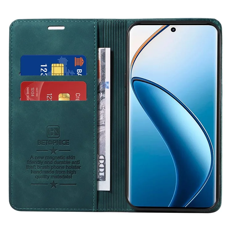 BETOPNICE 003 Per Realme 12 Pro+ 5G / 12 Pro 5G Custodia Protettiva per Telefono PU+TPU con Portafoglio RFID Blocking - Verde