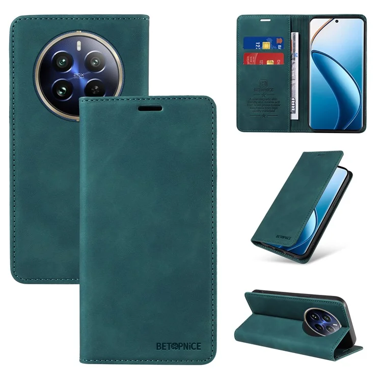 BETOPNICE 003 Per Realme 12 Pro+ 5G / 12 Pro 5G Custodia Protettiva per Telefono PU+TPU con Portafoglio RFID Blocking - Verde