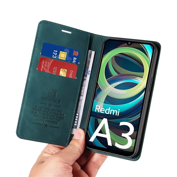 BETOPNICE 003 per Xiaomi Redmi A3 / Poco C61 4G Custodia RFID Blocking Wallet in pelle+TPU Protezione del telefono - Verde