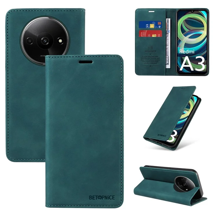 BETOPNICE 003 per Xiaomi Redmi A3 / Poco C61 4G Custodia RFID Blocking Wallet in pelle+TPU Protezione del telefono - Verde