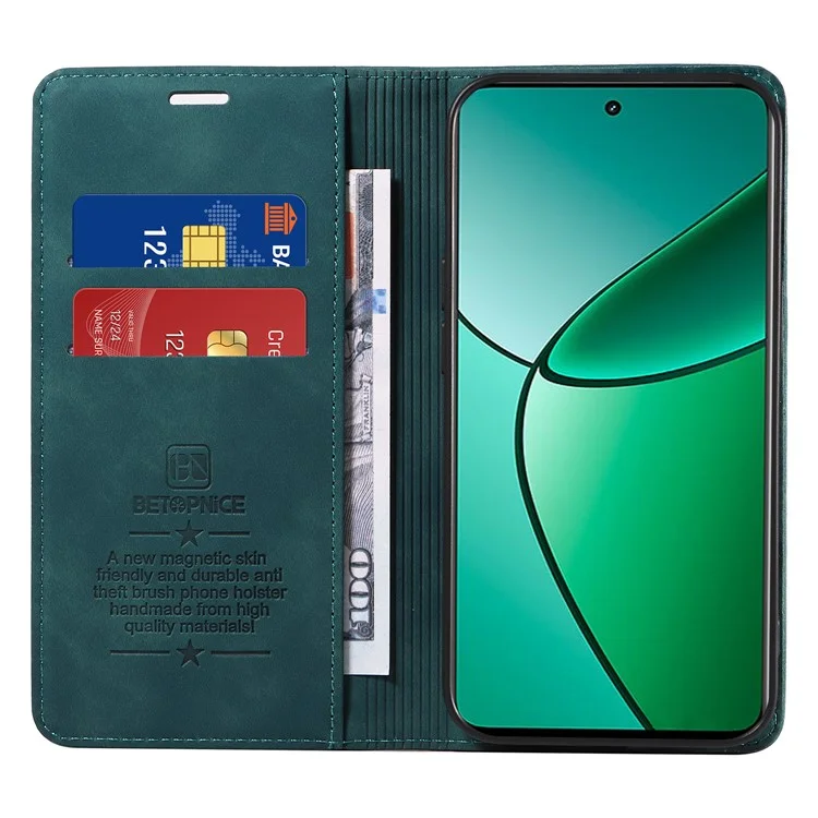 BETOPNICE 003 für Realme 12 4G / 12+ 5G / Narzo 70 Pro 5G Magnetische Hülle Kartensteckplätze RFID-Blockierung Handyhülle - Grün