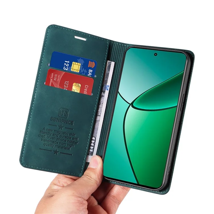 BETOPNICE 003 für Realme 12 4G / 12+ 5G / Narzo 70 Pro 5G Magnetische Hülle Kartensteckplätze RFID-Blockierung Handyhülle - Grün