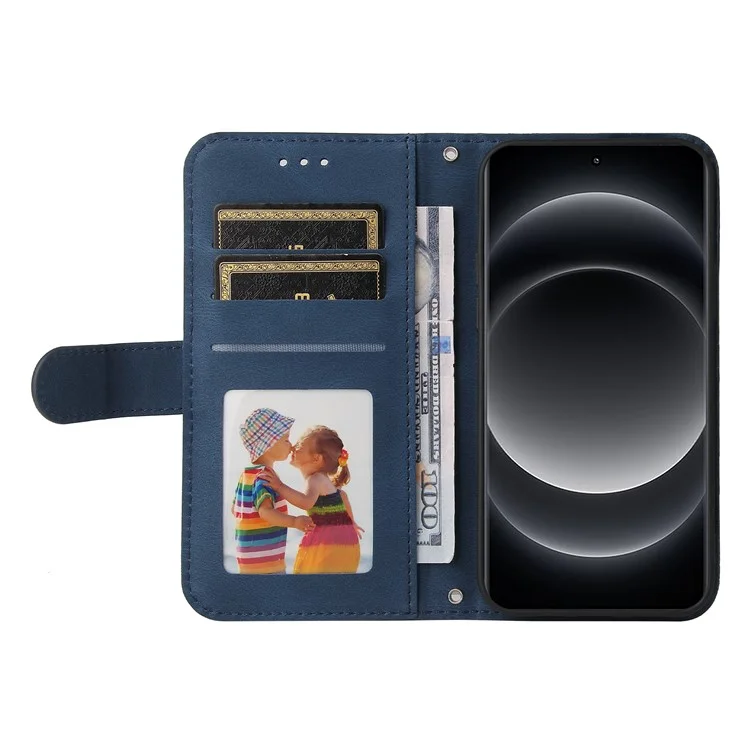 For Xiaomi 14 Ultra Leather Wallet Cases Skin Touch Phone Cover Stand with Strap - Blue