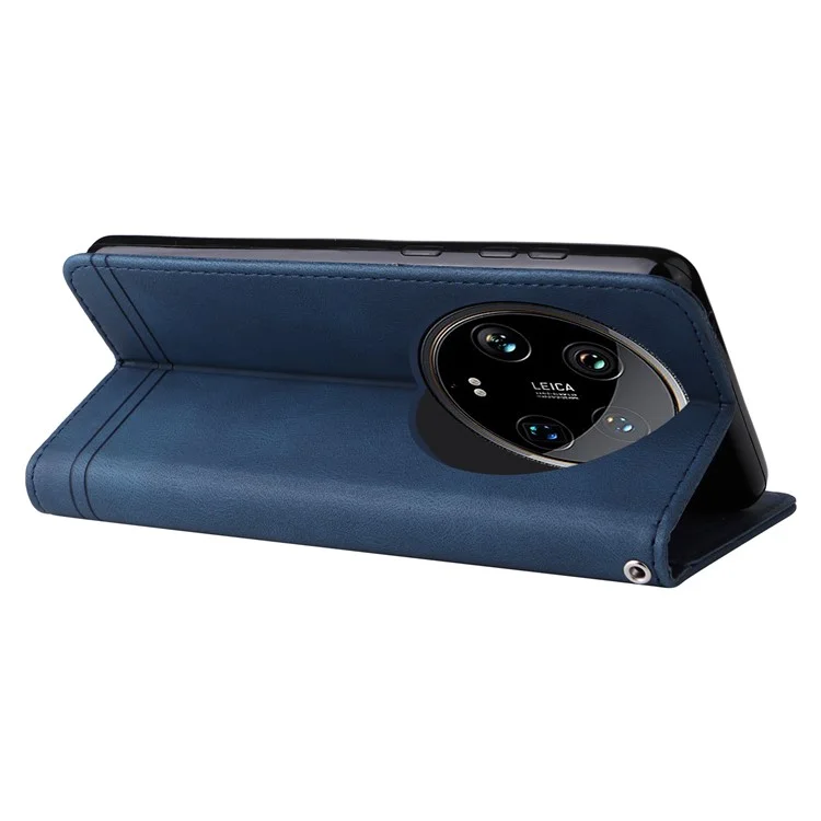 For Xiaomi 14 Ultra Leather Wallet Cases Skin Touch Phone Cover Stand with Strap - Blue