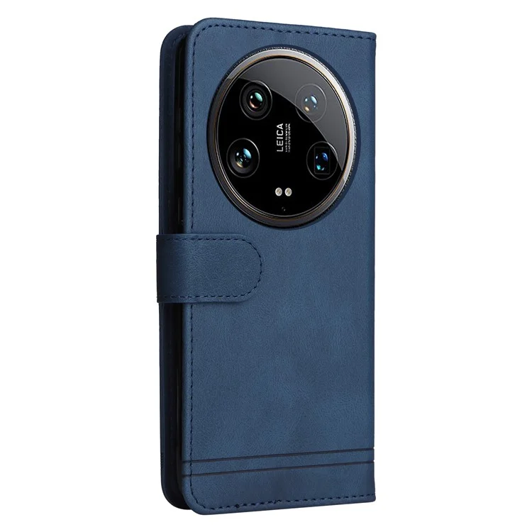 For Xiaomi 14 Ultra Leather Wallet Cases Skin Touch Phone Cover Stand with Strap - Blue