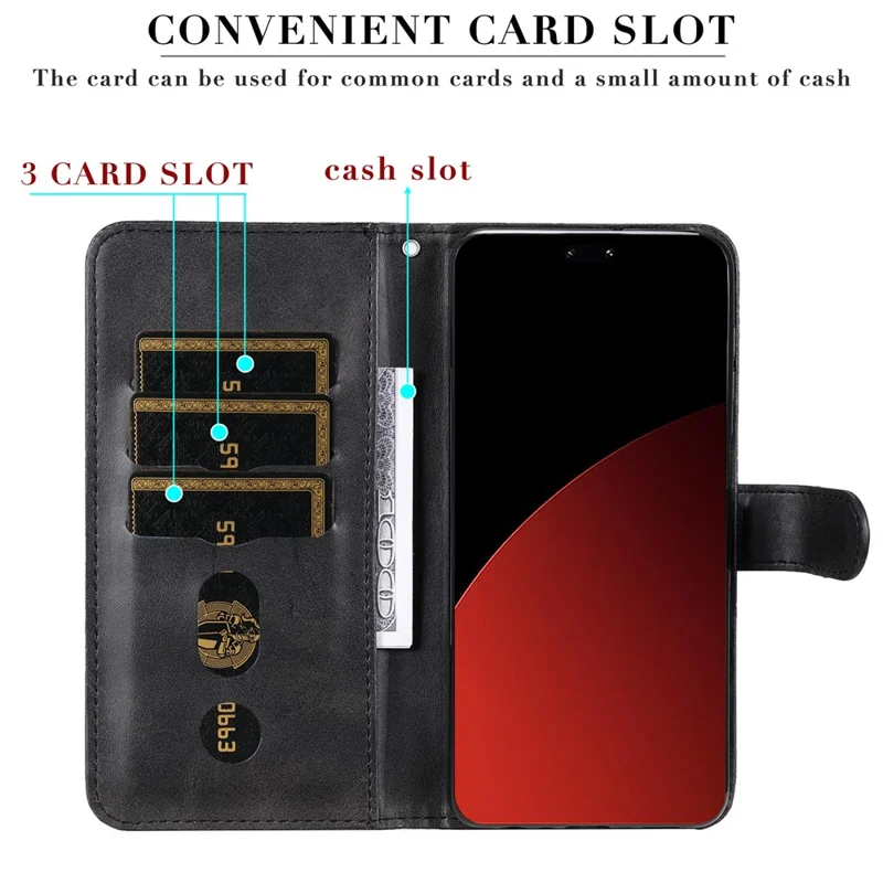 For Xiaomi Civi 4 Pro 5G / 14 Civi 5G Case Stand Calf Texture Anti-Dust Phone Cover with Zipper Pocket - Black