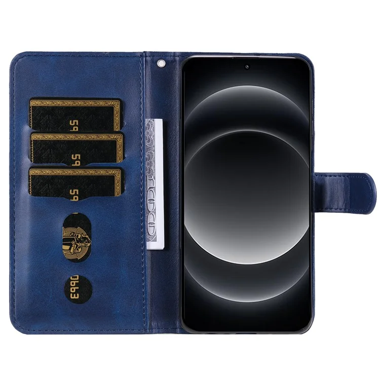 Pour Xiaomi 14 Ultra Case Calf Texture Zipper Wallet PU Leather Protective Phone Cover - Blue