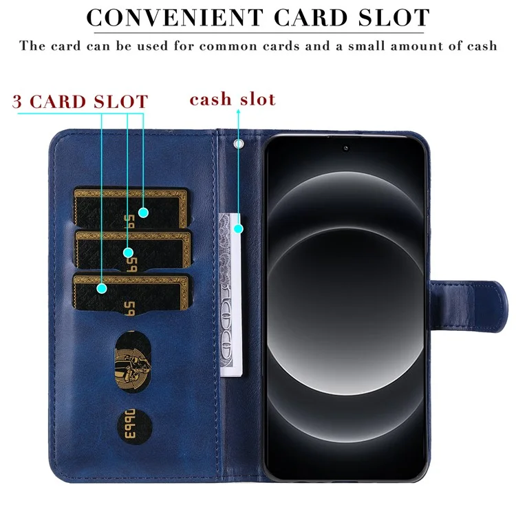 Pour Xiaomi 14 Ultra Case Calf Texture Zipper Wallet PU Leather Protective Phone Cover - Blue