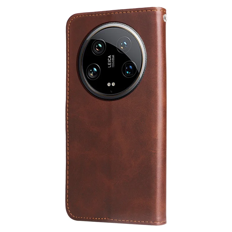 For Xiaomi 14 Ultra Case Calf Texture Zipper Wallet PU Leather Protective Phone Cover - Brown