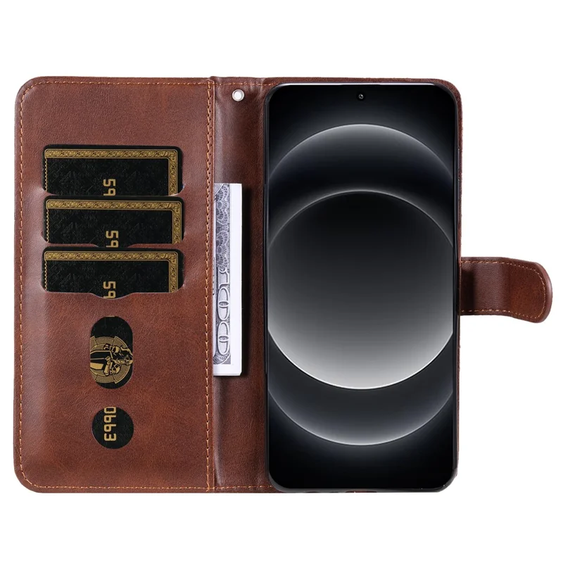 For Xiaomi 14 Ultra Case Calf Texture Zipper Wallet PU Leather Protective Phone Cover - Brown
