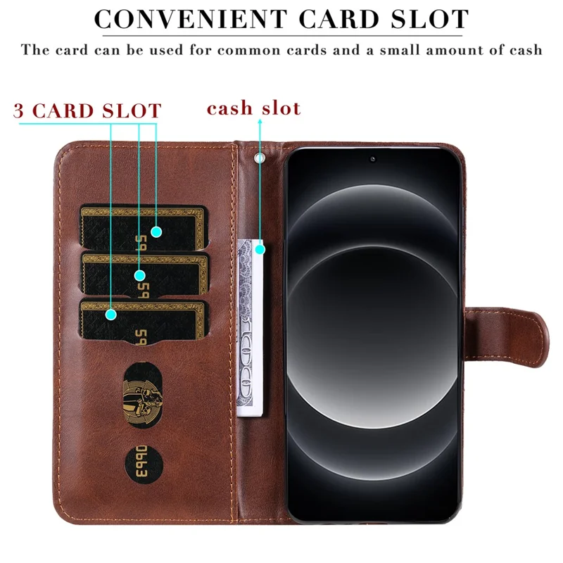 For Xiaomi 14 Ultra Case Calf Texture Zipper Wallet PU Leather Protective Phone Cover - Brown