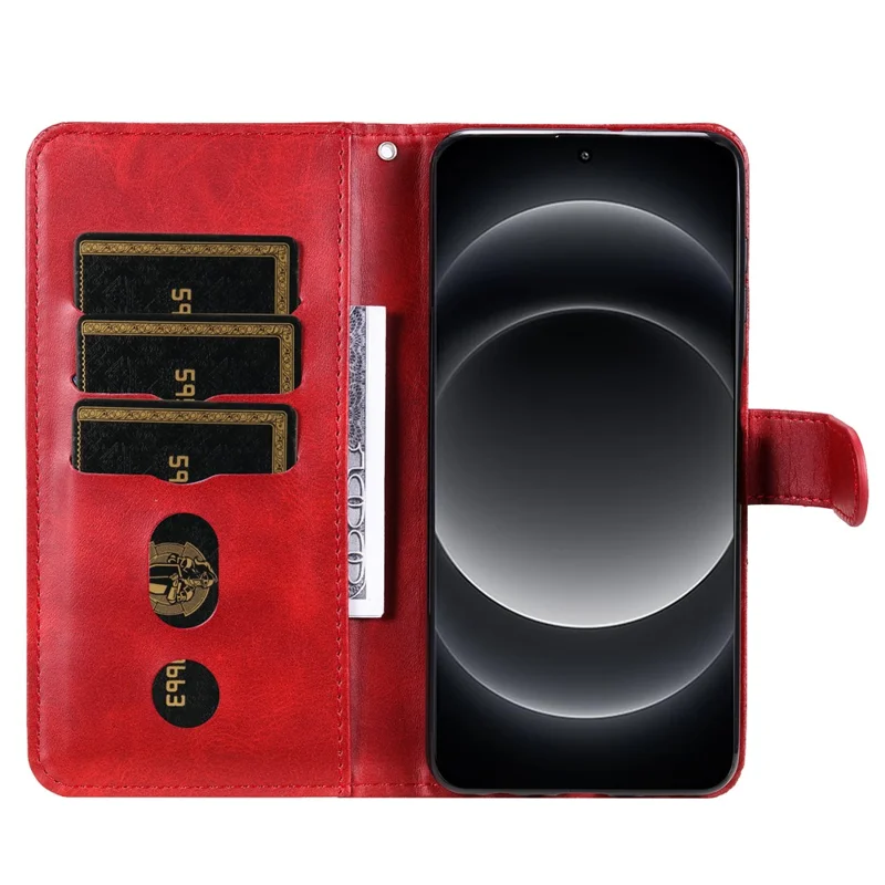 For Xiaomi 14 Ultra Case Calf Texture Zipper Wallet PU Leather Protective Phone Cover - Red