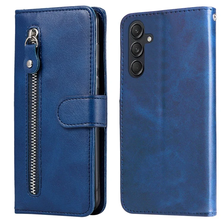 Para Samsung Galaxy M55 5G / C55 5G / F55 5G Funda Textura de Ternera Bolsillo con Cremallera Funda de Teléfono Móvil - Azul