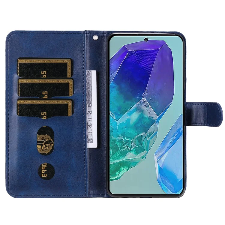 Para Samsung Galaxy M55 5G / C55 5G / F55 5G Funda Textura de Ternera Bolsillo con Cremallera Funda de Teléfono Móvil - Azul