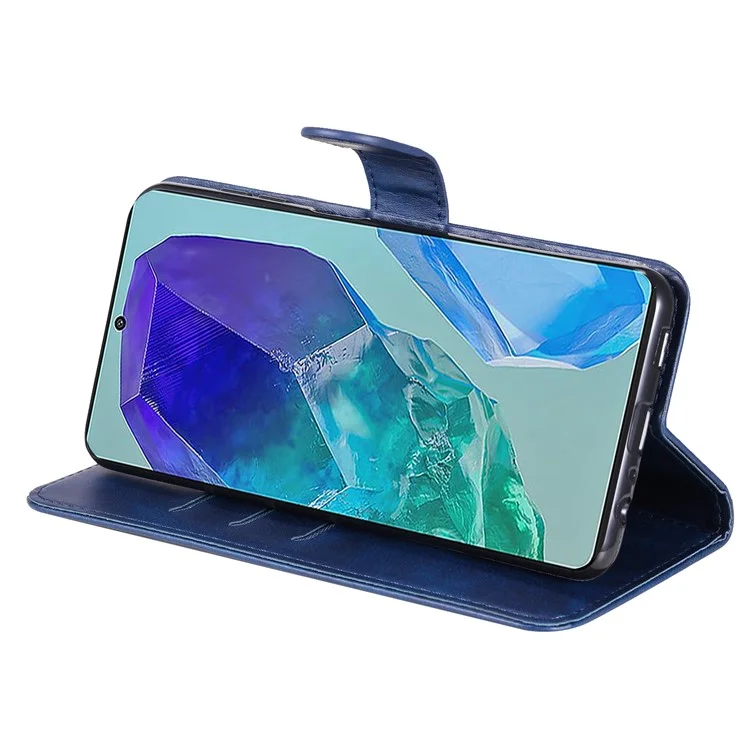 Para Samsung Galaxy M55 5G / C55 5G / F55 5G Funda Textura de Ternera Bolsillo con Cremallera Funda de Teléfono Móvil - Azul