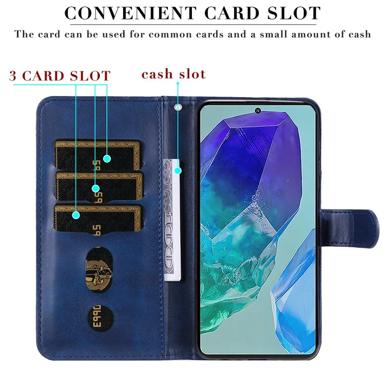 Para Samsung Galaxy M55 5G / C55 5G / F55 5G Funda Textura de Ternera Bolsillo con Cremallera Funda de Teléfono Móvil - Azul
