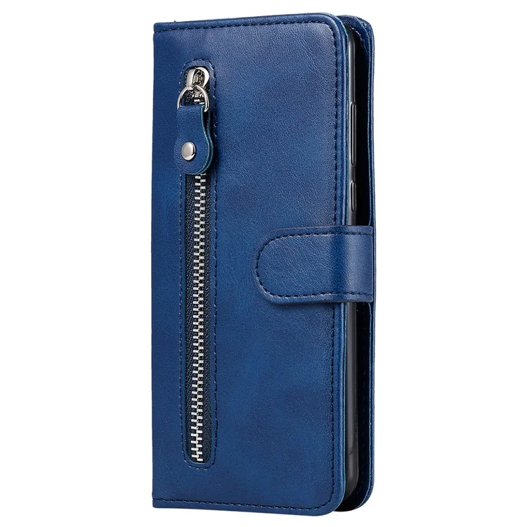 Para Samsung Galaxy M55 5G / C55 5G / F55 5G Funda Textura de Ternera Bolsillo con Cremallera Funda de Teléfono Móvil - Azul