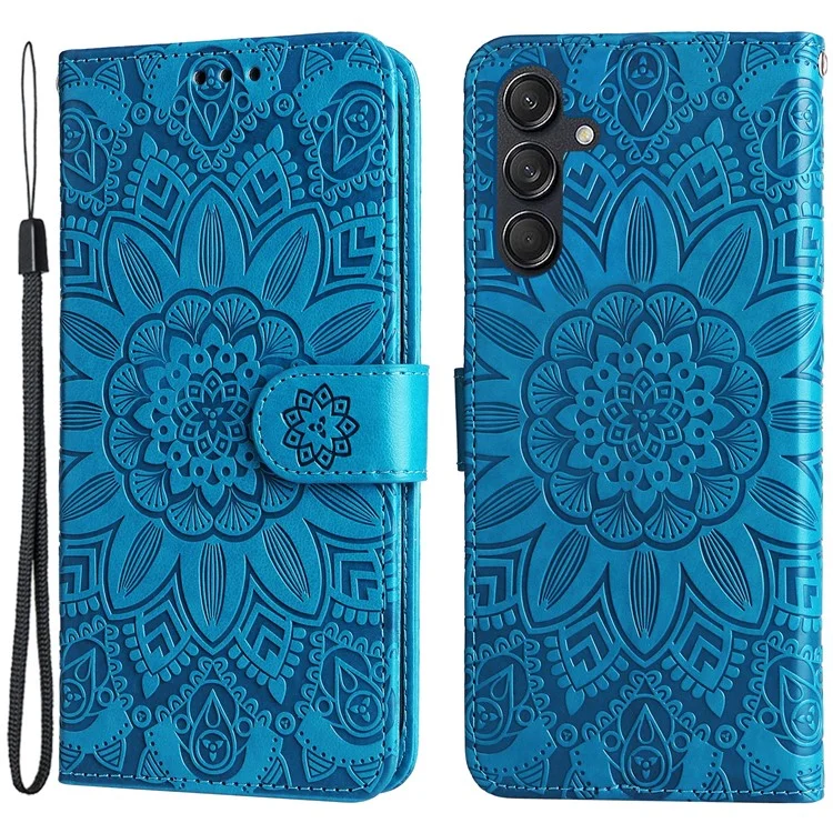 Para Samsung Galaxy M55 5G / C55 5G / F55 5G Funda de Piel Billetera Soporte Girasol Cubierta de Teléfono - Azul