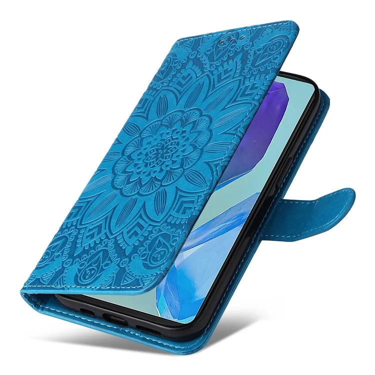 Para Samsung Galaxy M55 5G / C55 5G / F55 5G Funda de Piel Billetera Soporte Girasol Cubierta de Teléfono - Azul