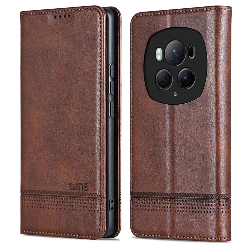 AZNS For Honor Magic6 Pro 5G Magnetic Case Cowhide Texture Leather Phone Stand Cover - Coffee