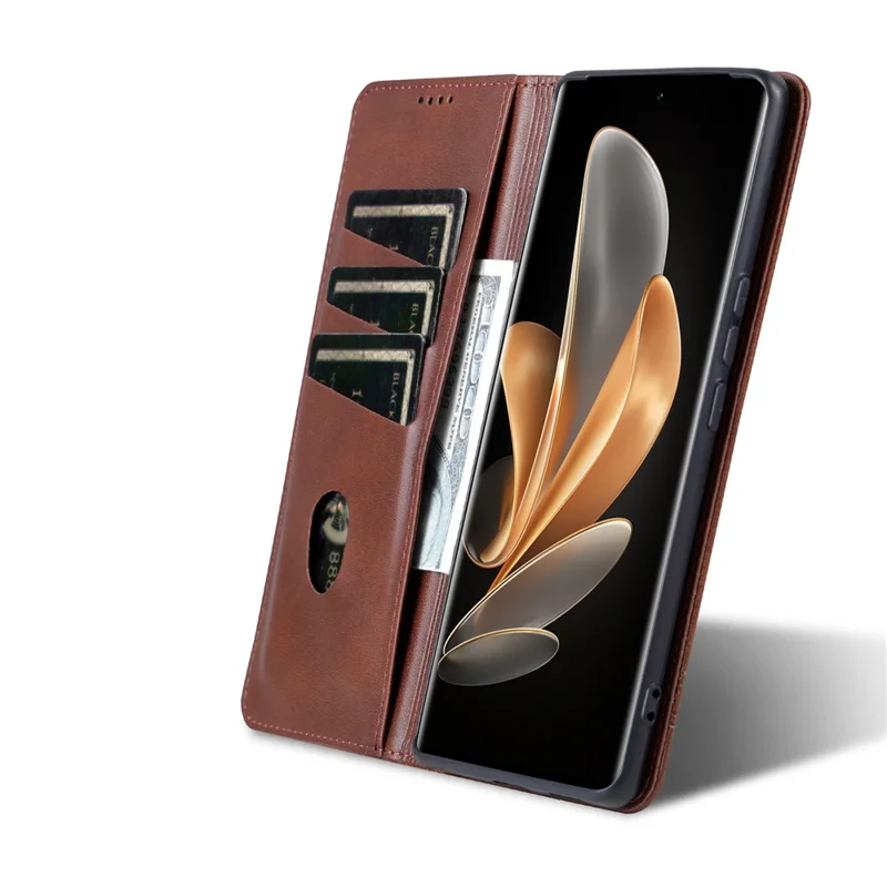 AZNS For Honor Magic6 Pro 5G Magnetic Case Cowhide Texture Leather Phone Stand Cover - Coffee