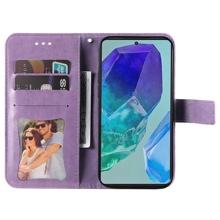 Para Samsung Galaxy M55 5G / C55 5G / F55 5G Funda Flor Estampada Funda de Teléfono de Cuero - Púrpura