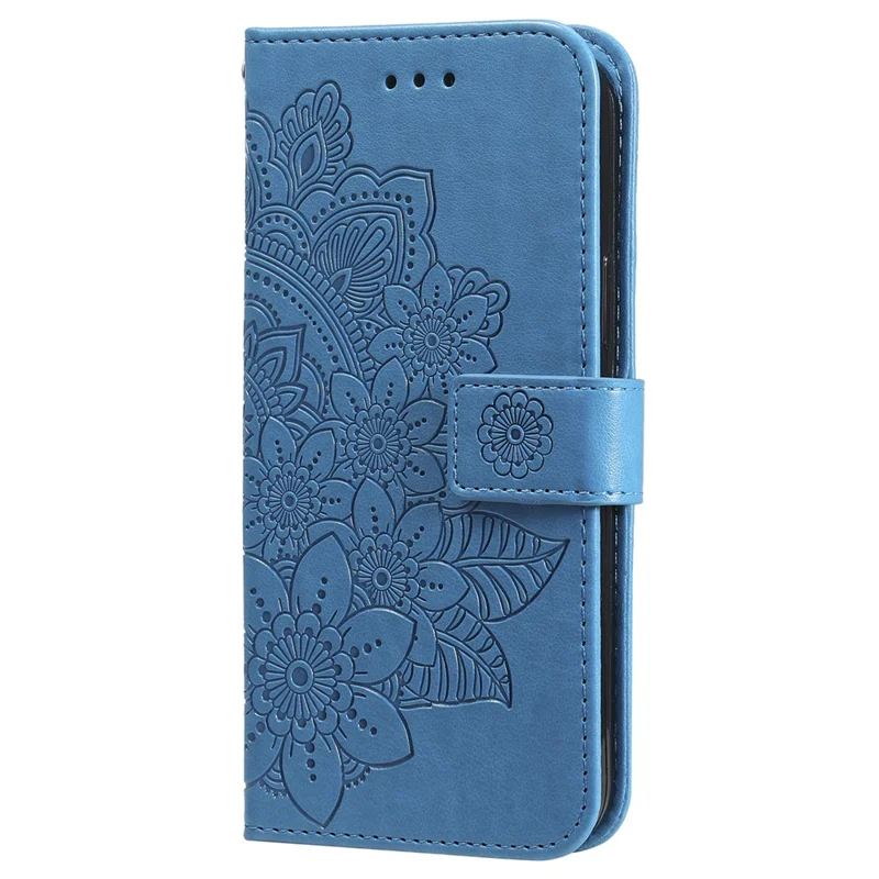 For Samsung Galaxy M55 5G / C55 5G / F55 5G Case Floral Pattern PU Leather Wallet Stand Phone Cover - Blue