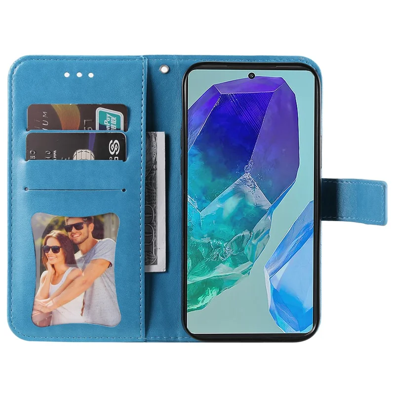 For Samsung Galaxy M55 5G / C55 5G / F55 5G Case Floral Pattern PU Leather Wallet Stand Phone Cover - Blue