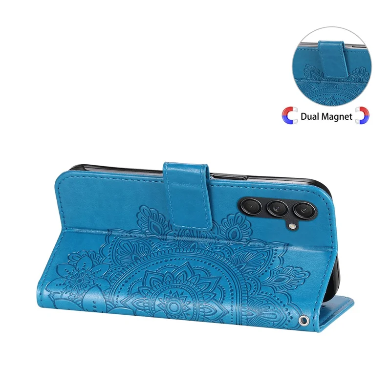 For Samsung Galaxy M55 5G / C55 5G / F55 5G Case Floral Pattern PU Leather Wallet Stand Phone Cover - Blue