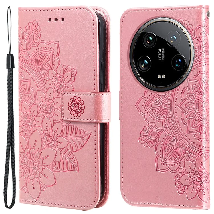 Чехол-бумажник для Xiaomi 14 Ultra с цветочным узором - Розовый