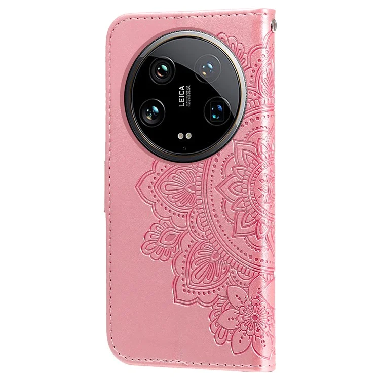 Чехол-бумажник для Xiaomi 14 Ultra с цветочным узором - Розовый